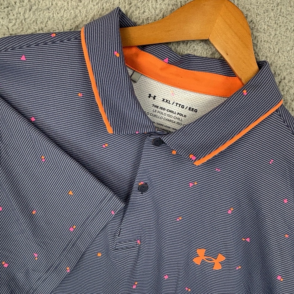 Under Armour Polo Shirt Mens 2XL Blue Iso-Chill Golf Performance Geometric Print